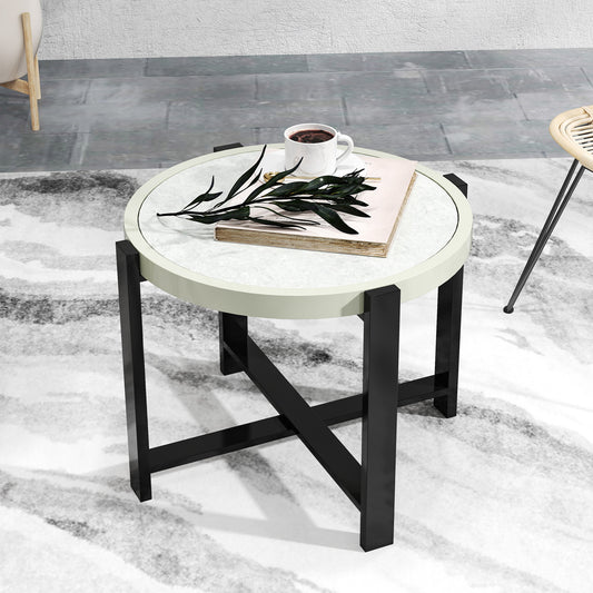 Outsunny Round Small Garden Table in Light Grey