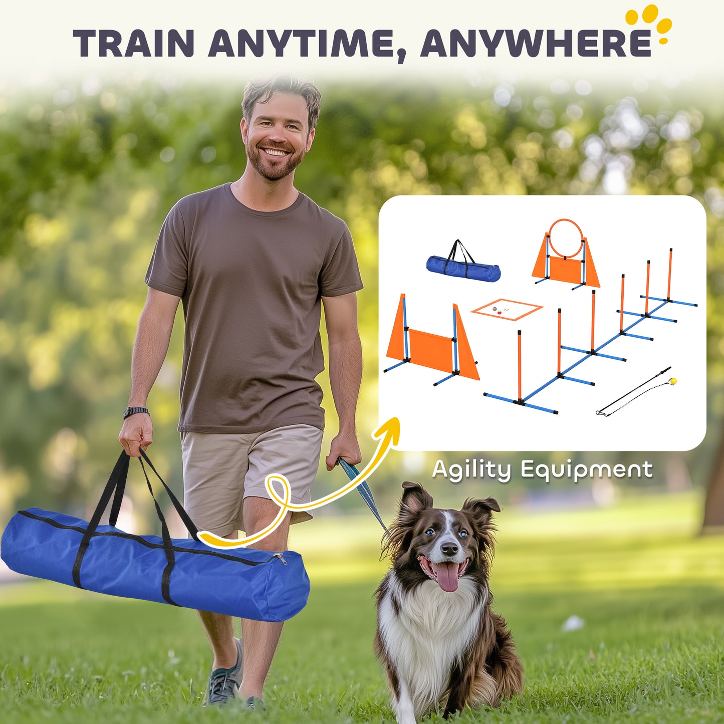 PawHut 7-Piece Dog Agility Equipment Set with Weave Poles, Jump Ring and Hurdle, Pause Box and Carry Bag, Orange