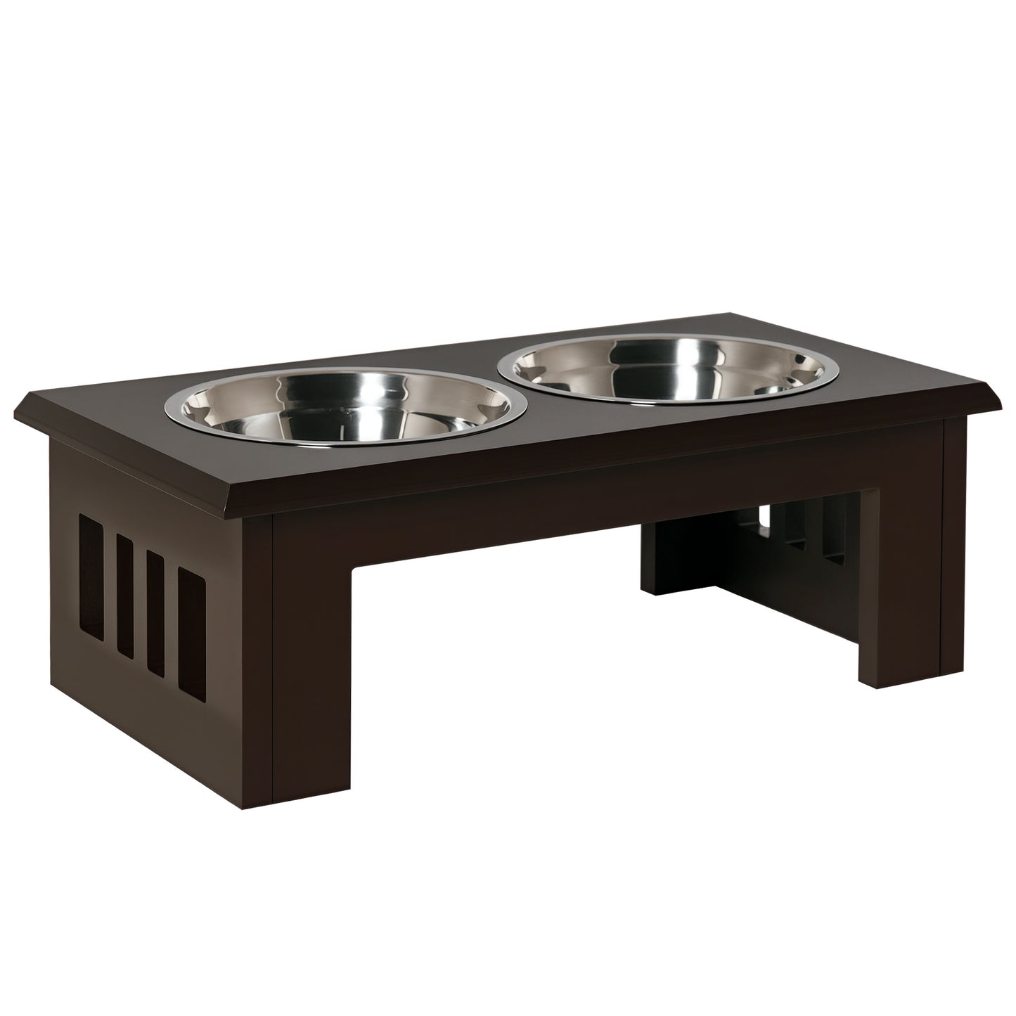 PawHut Raised Dog Feeding Bowls with Stand, Stainless Steel for Medium Dog, 58L x 31W x 25H cm - Brown