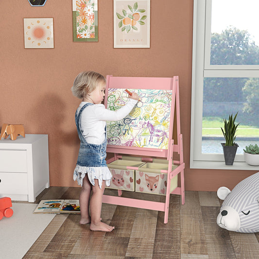 AIYAPLAY Three-In-One Kids Easel with Paper Roll, Art Easel, with Storage - Pink