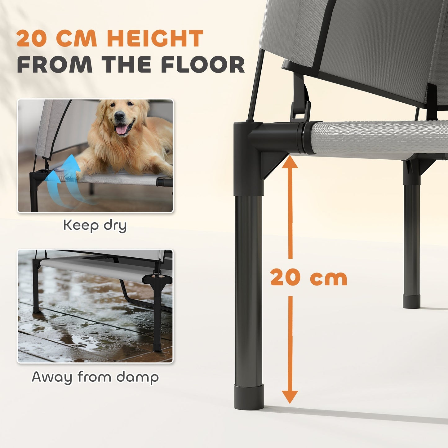 PawHut Portable Elevated Dog Bed with Removable Canopy, Cooling Raised Pet Cot for Large Dogs, 106 x 76 x 94 cm