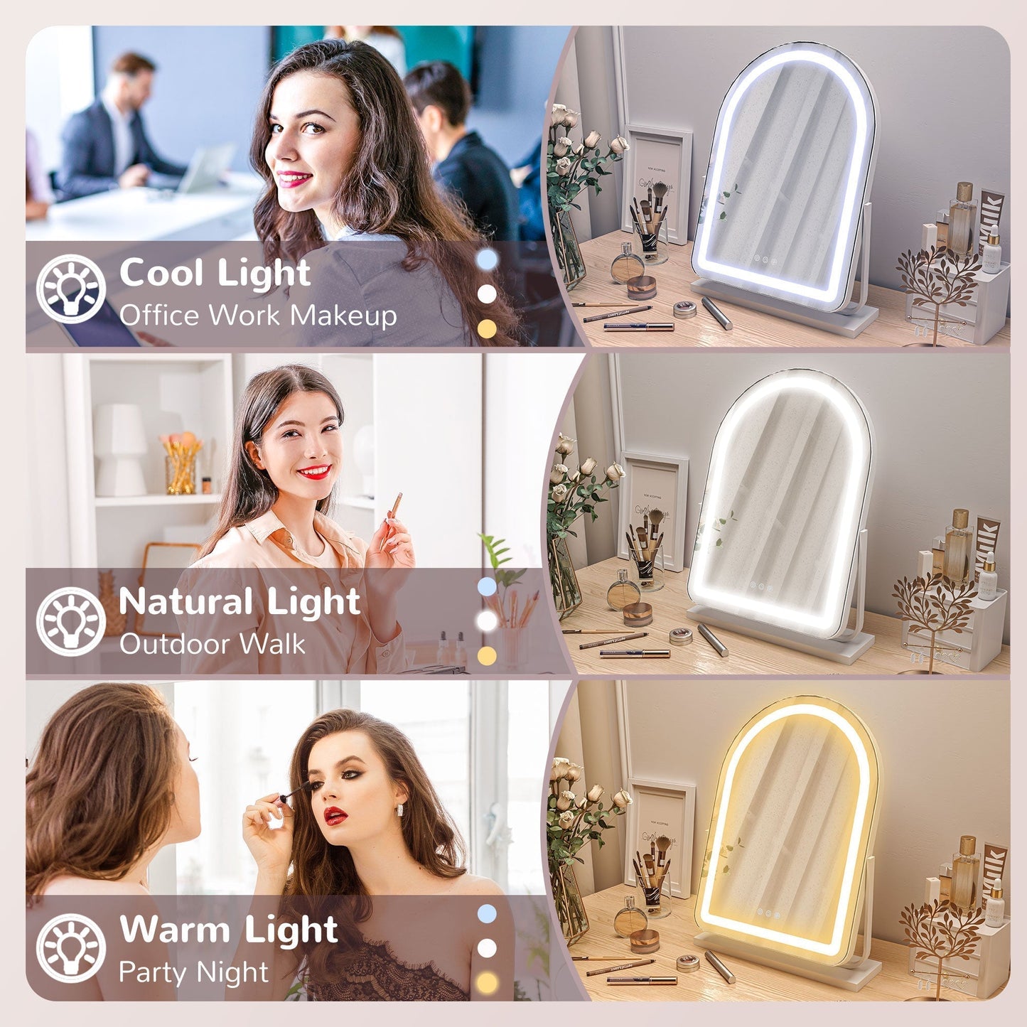 مرآة مكياج LED من HOMCOM بمقاس 43 × 59 سم - أبيض