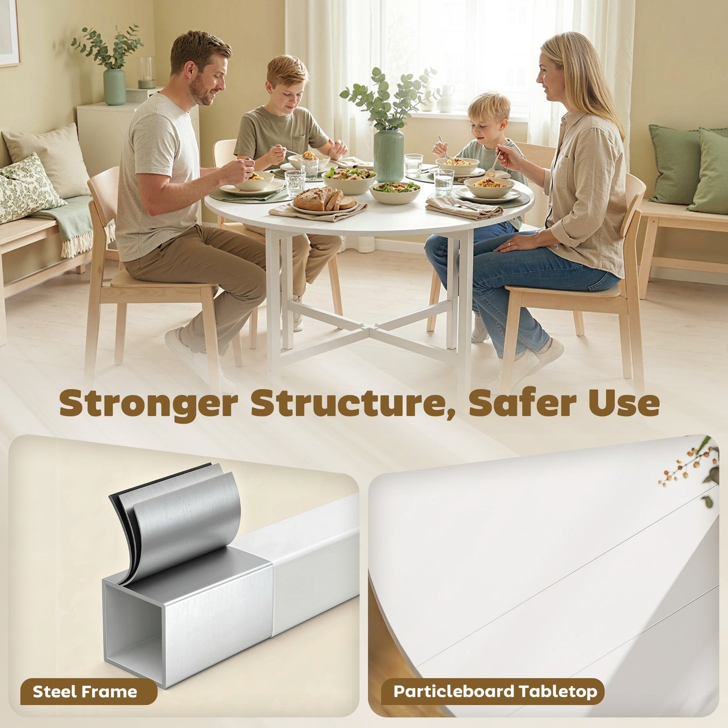 HOMCOM Collapsible Drop Leaf Table, Folding Dining Table for Small Spaces, Extendable Kitchen Table with Steel Frame, White