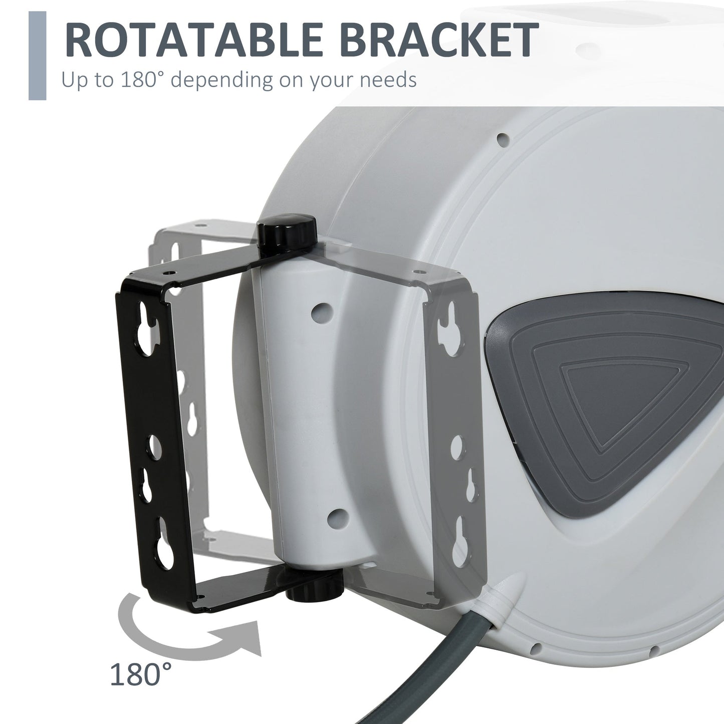 DURHAND Retractable Air Hose Reel, Wall Mount Auto Rewind Hose- Reel, 15m+ 140cm Diameter 3/ 8" 9.5mm, Connector 1/ 4" BSP, Grey