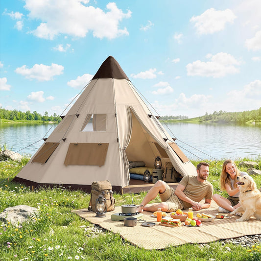 Outsunny 6 Men Tipi Tent with Carry Bag in Khaki