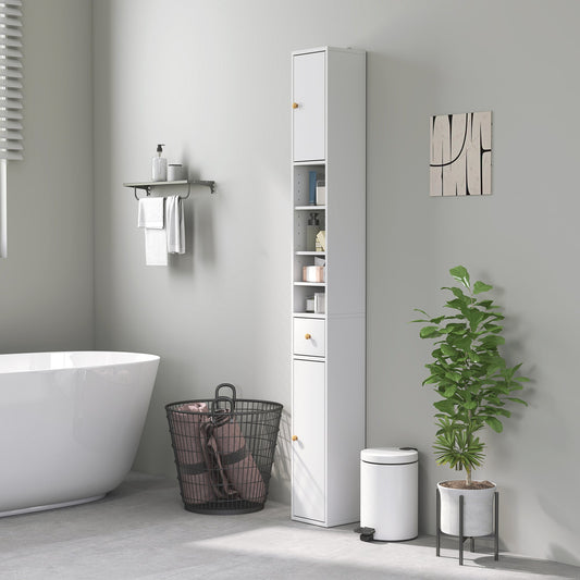 HOMCOM 178 cm Narrow Tall Bathroom Cabinet - White