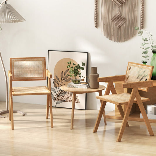 Two accent chairs in a living room setting with a coffee table