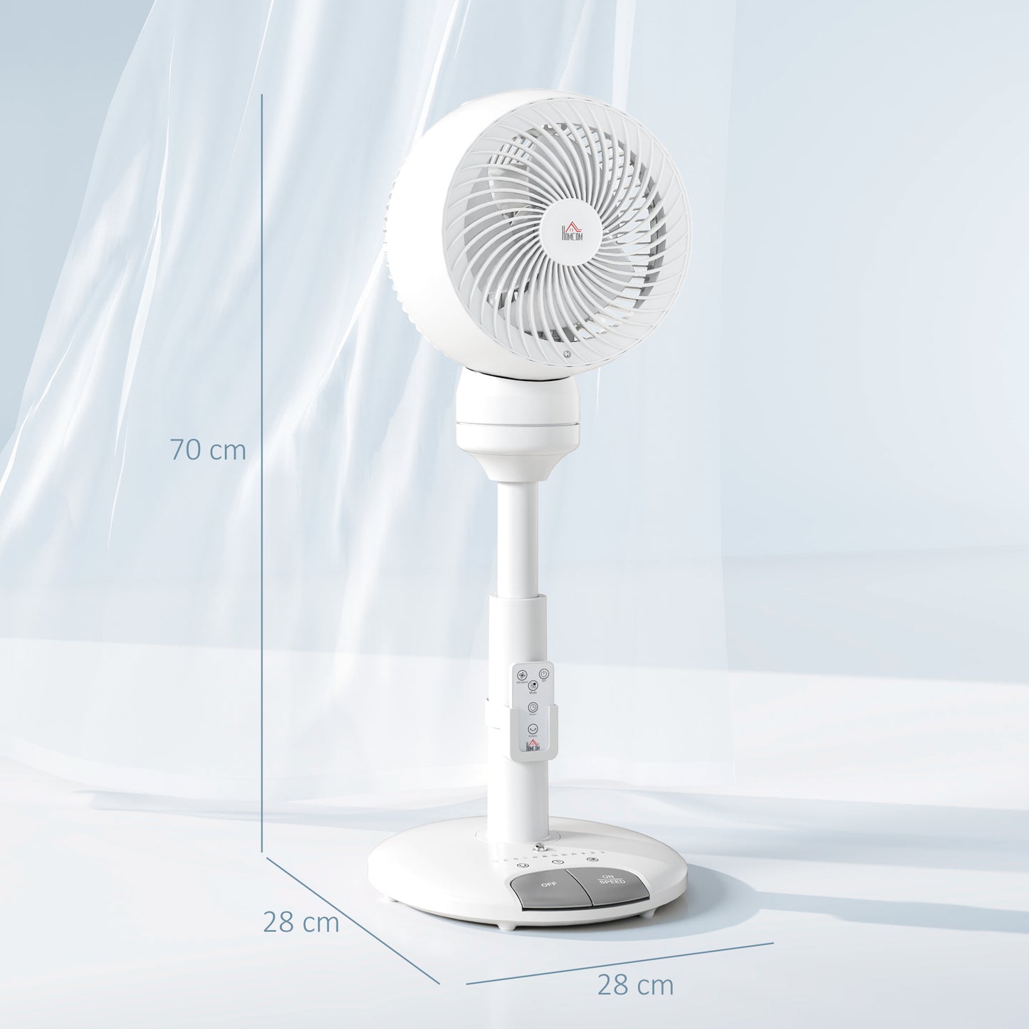 HOMCOM 9'' Air Circulator Fan 3 Speed 3 Mode, 70° Oscillation 90° Vertical Tilt, Height Adjustable, Remote Controller, for Living Room, Bedroom, Office, White