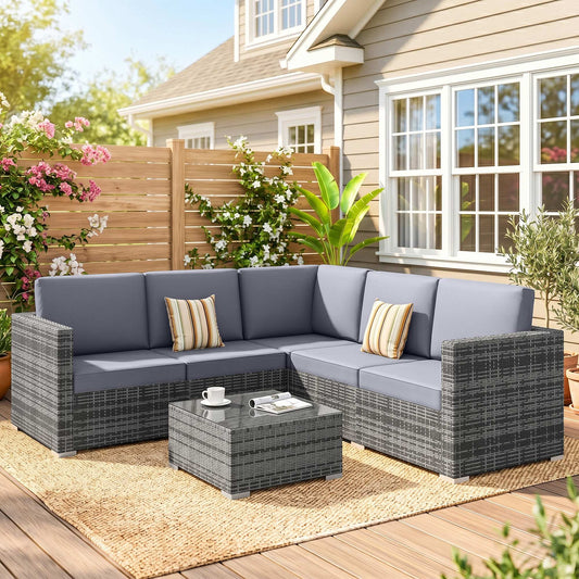 Outsunny Luxury 5 Seater Rattan Garden Furniture Set in Grey