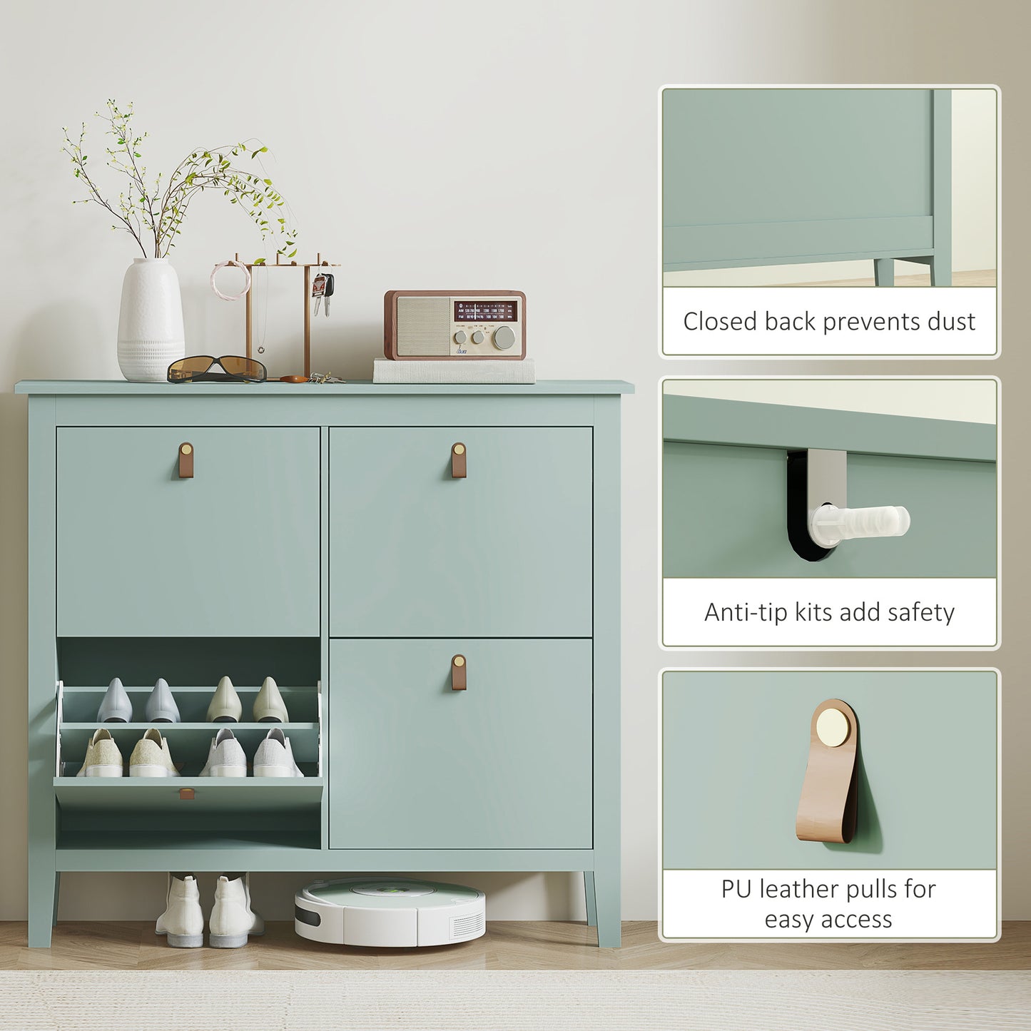 HOMCOM Modern Four-Drawer Shoe Cabinet - Green