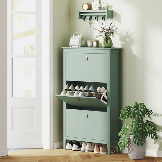 HOMCOM Modern Three-Drawer Shoe Cabinet in Green