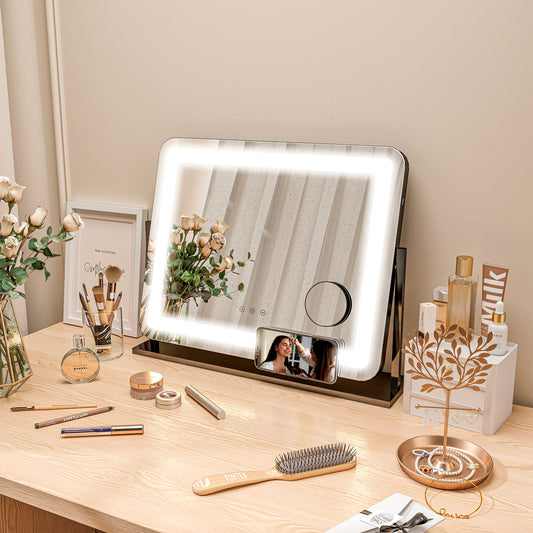 HOMCOM LED Light Tabletop Makeup Mirror in Black