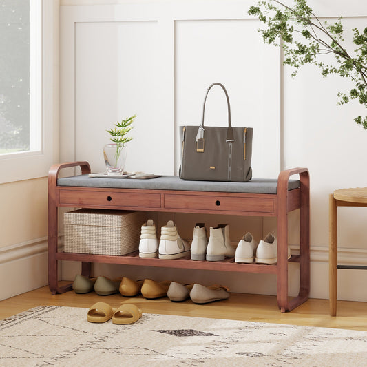 HOMCOM Shoe Bench with 2 Drawers Cushioned Seat Shoe Storage Bench for Hallway 105 cm Dark Brown and Grey