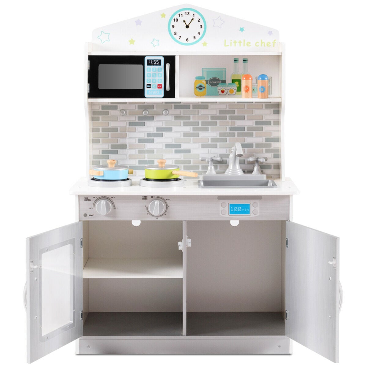 Wooden Play Kitchen with Utensil Set