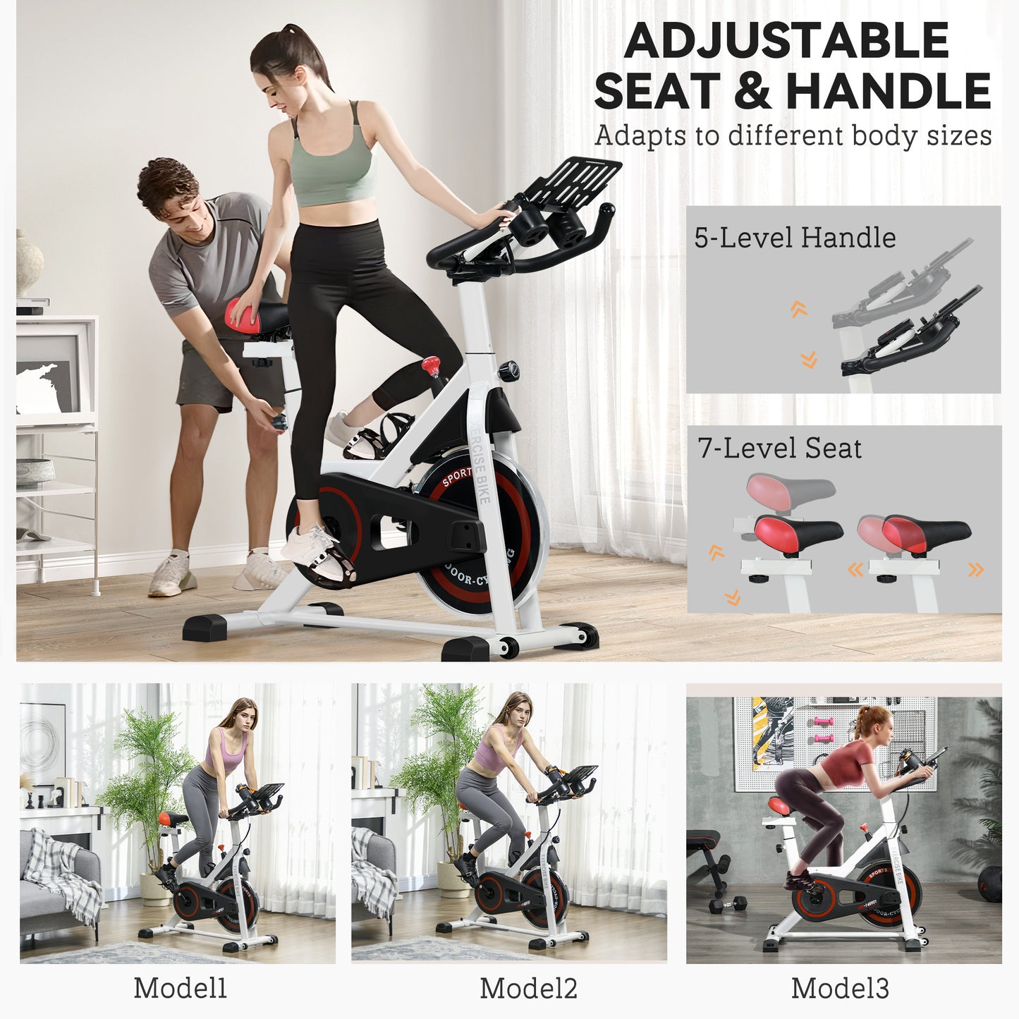 HOMCOM Exercise Bike, 8kg Flywheel Stationary Bike Indoor Cycling Machine with Adjustable Resistance Seat Handlebar, Black