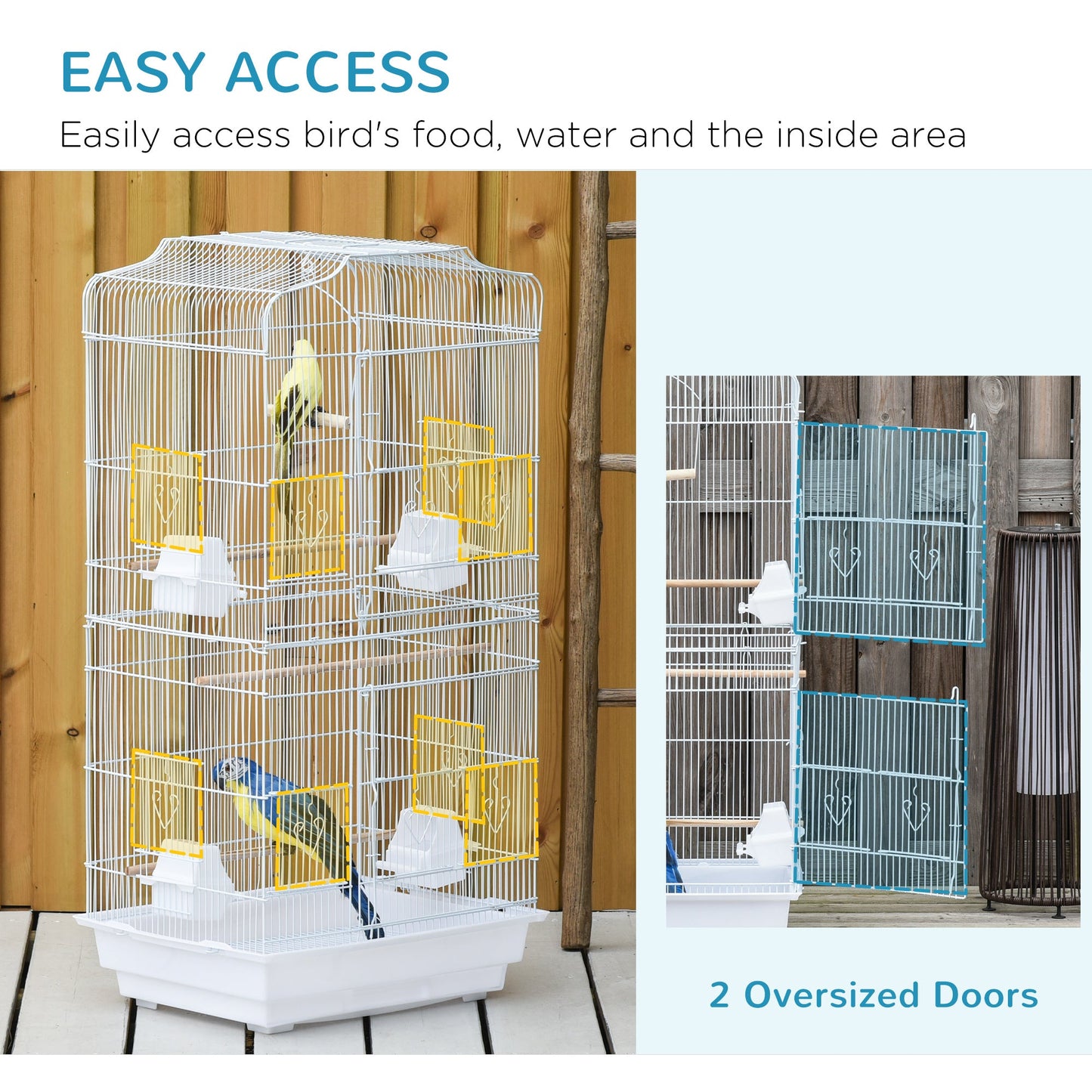 PawHut Large Metal Bird Cage with Stand, Perches, Food Bowls, Swing, for Budgies, Parakeets,White