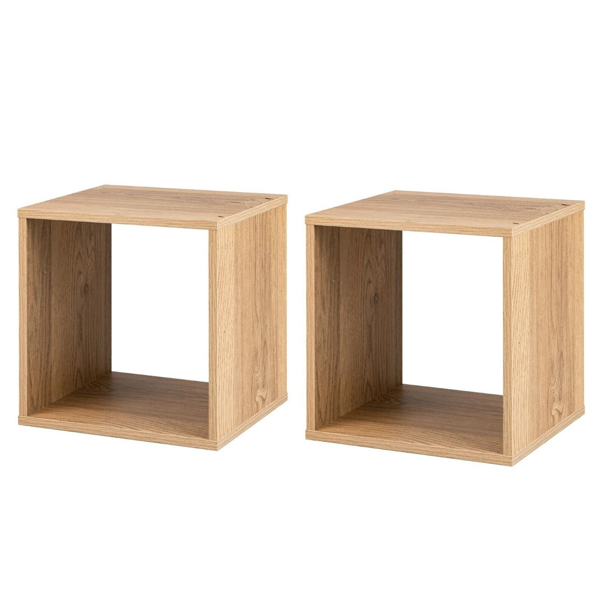 Set of 2 Bookcase Stackable Nightstand with Storage Cubes-Natural