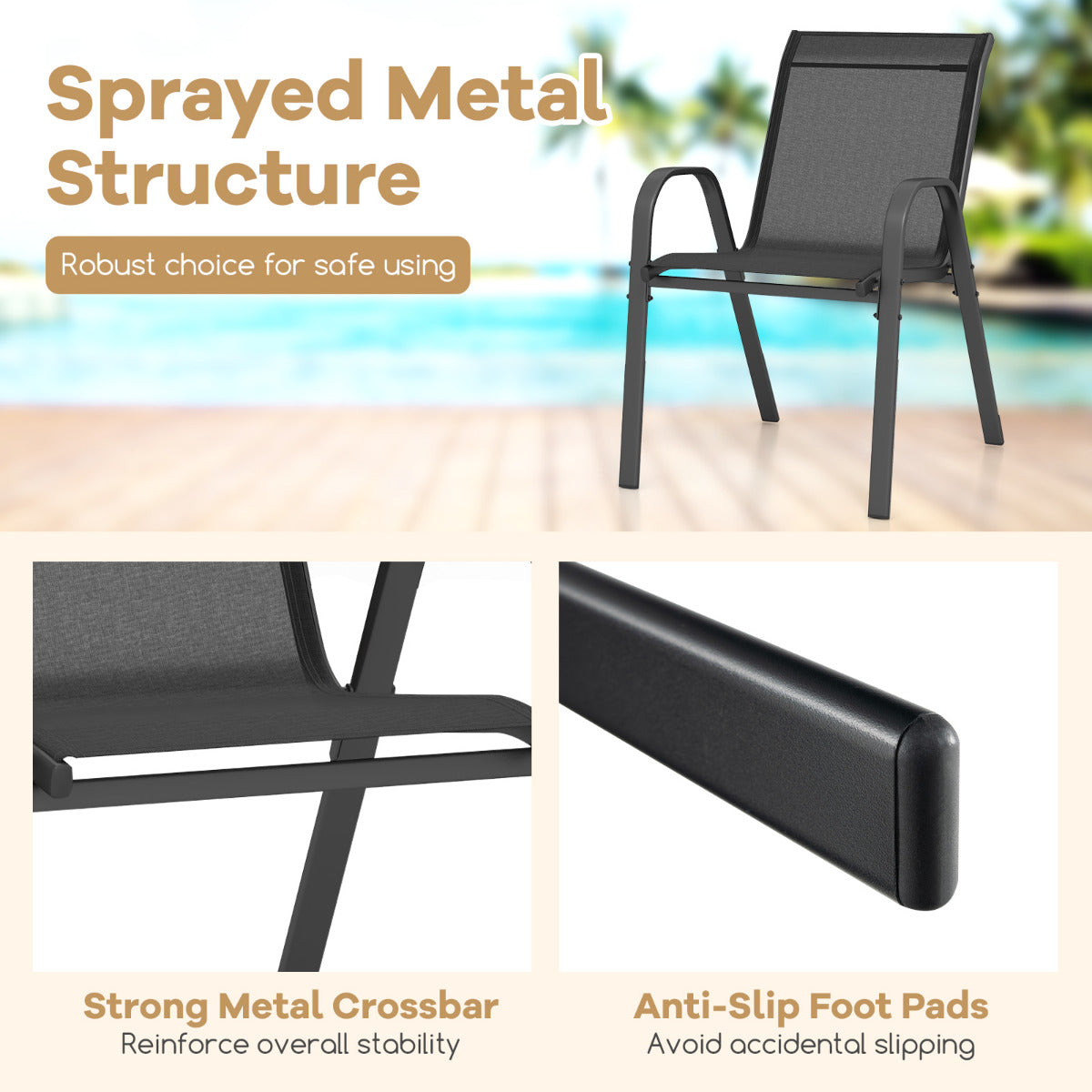 Set of 4 Patio Chairs with Armrests for Garden Deck and Porch-Black