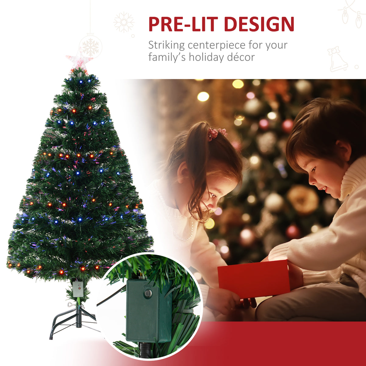 HOMCOM 4 Feet Prelit Artificial Christmas Tree in Green