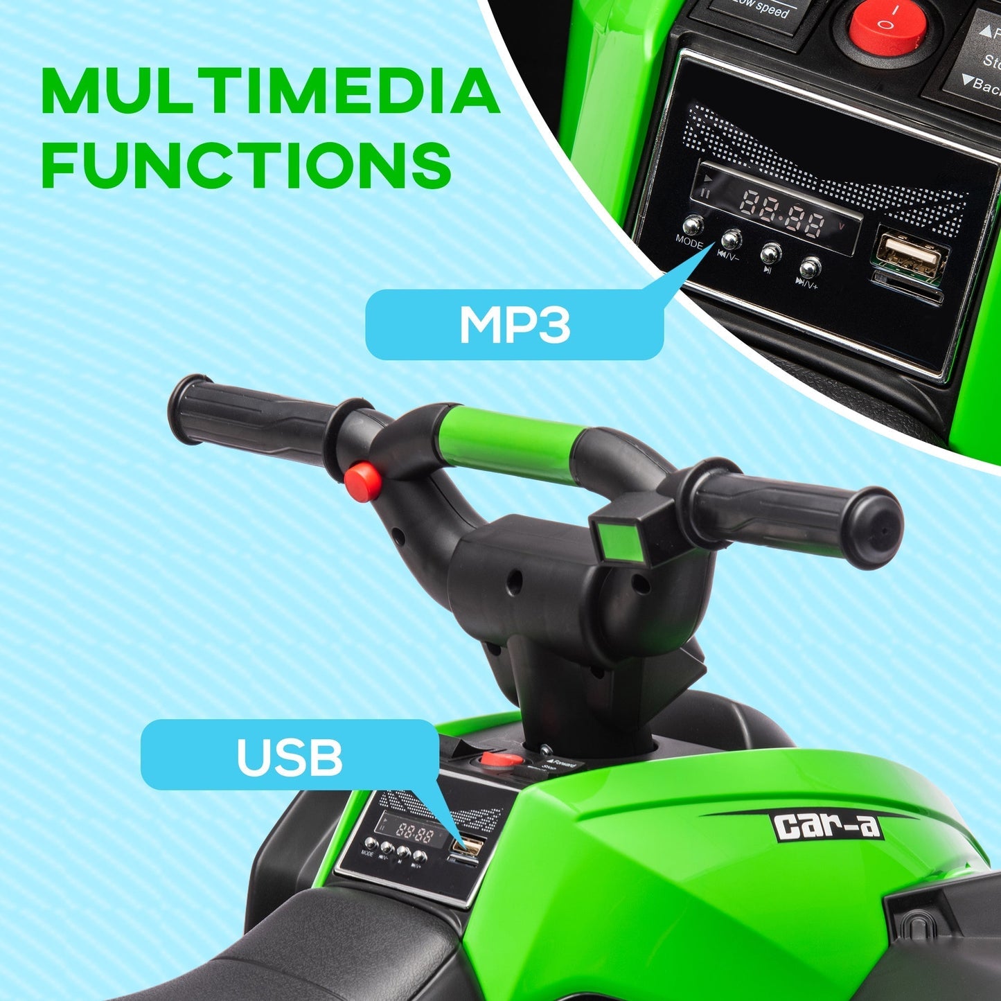 HOMCOM 12V Ride-On Quad Bike, with Music, Horn, LED Lights, for Ages 3-5 Years, Green