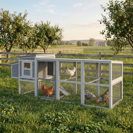 PawHut Large Chicken Coop، قفص دجاج خشبي مع منطقة لعب مغطاة، وصندوق تعشيش، ودرج سحب، وسقف أسفلت قابل للفتح