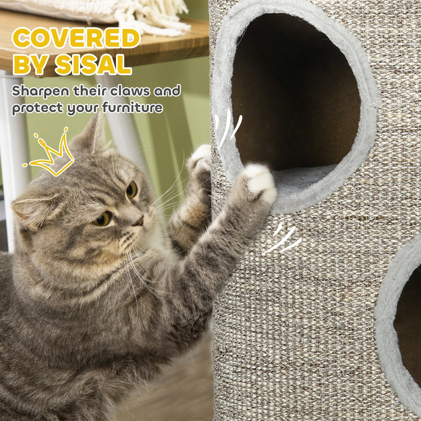 PawHut Cat Climbing Frame, Covered with Sisal, Cosy Platform - Light Grey