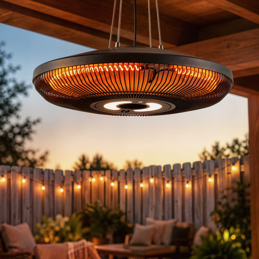 Outsunny Hanging Electric Patio Heater with LED Light in Black