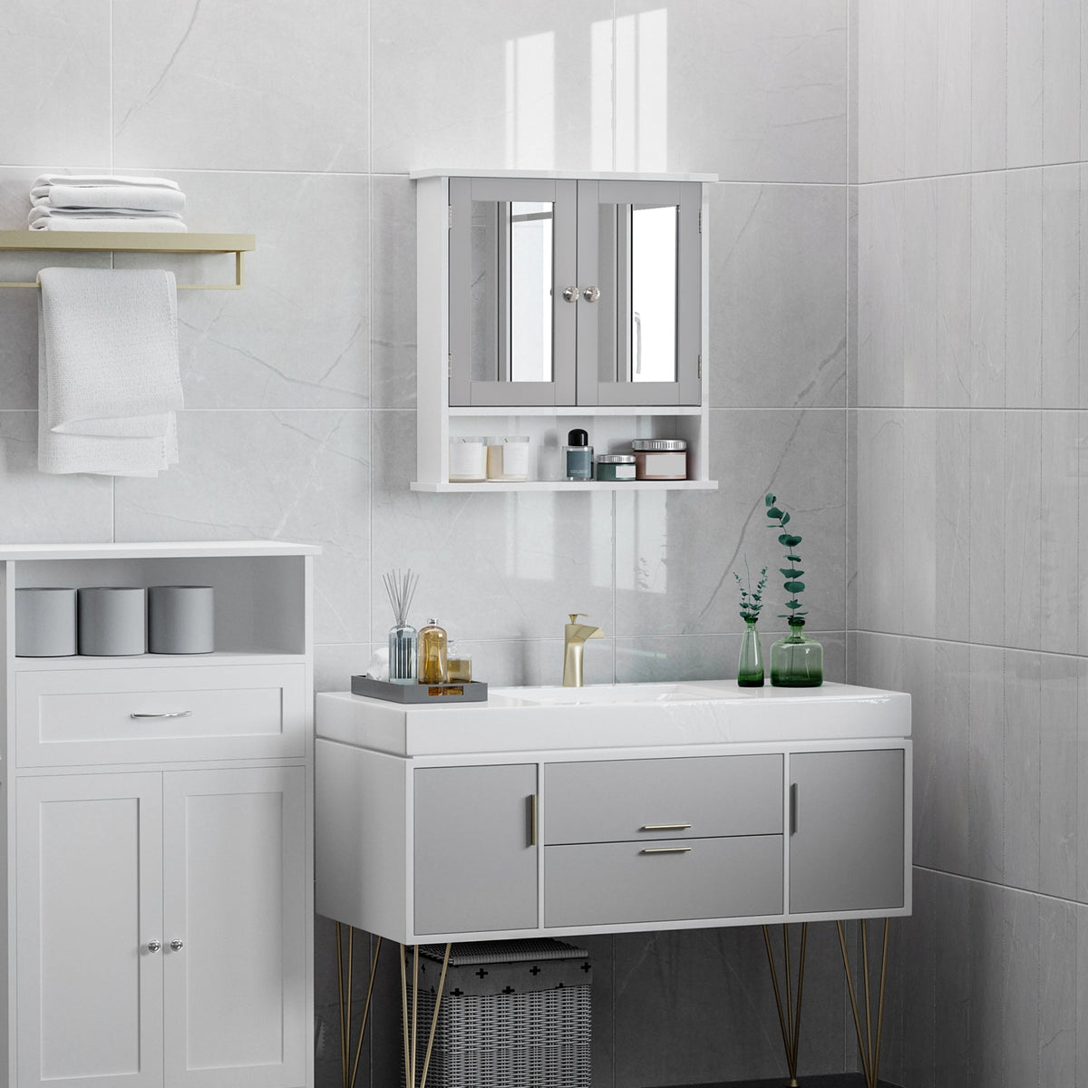 kleankin Bathroom Wall Storage Cabinet - Grey