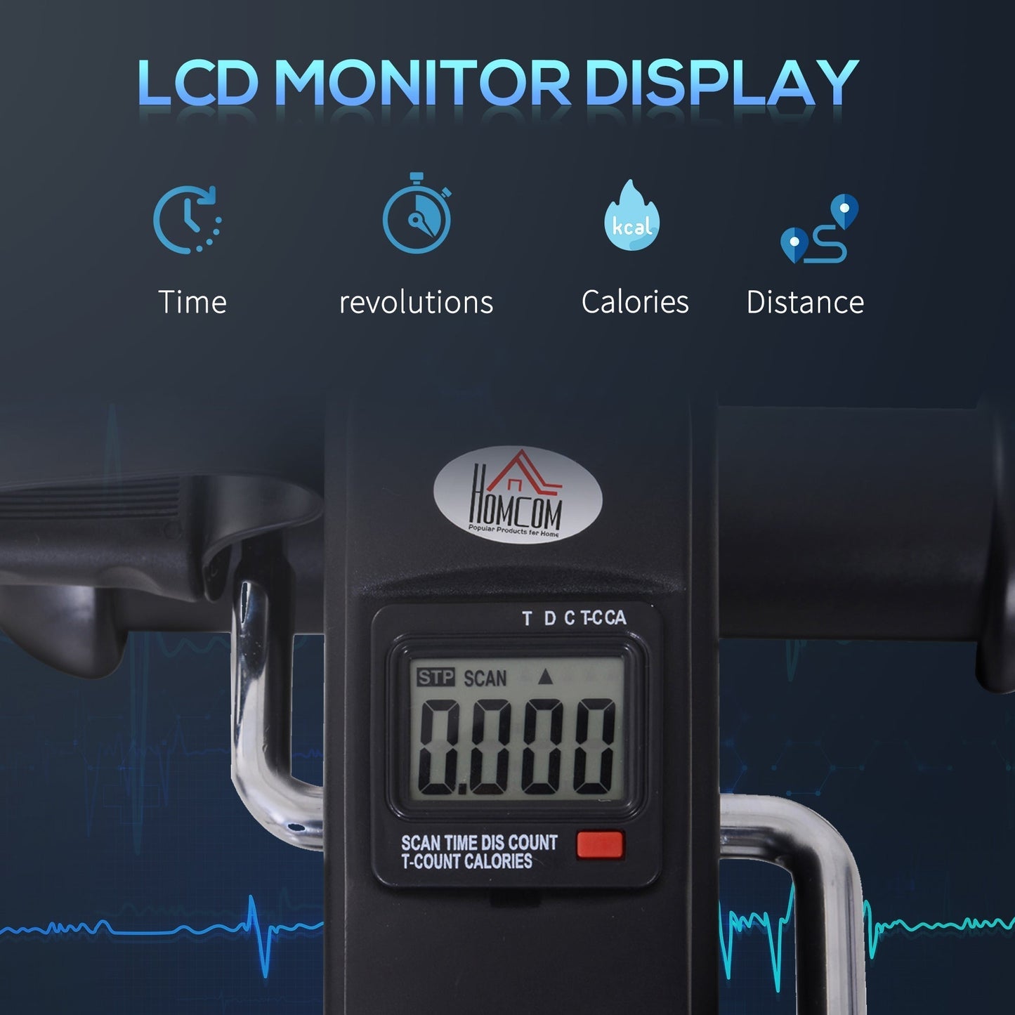 دراجة التمارين الصغيرة من هومكوم، جهاز تمرين دواسة محمول، دراجة للمكتب مع شاشة LCD لتدريب الساقين والذراعين، أسود