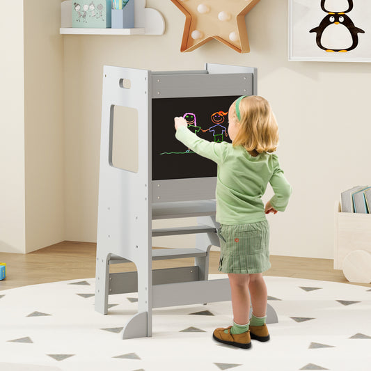 The kitchen helper standing in a child's bedroom while a young girl draws on it