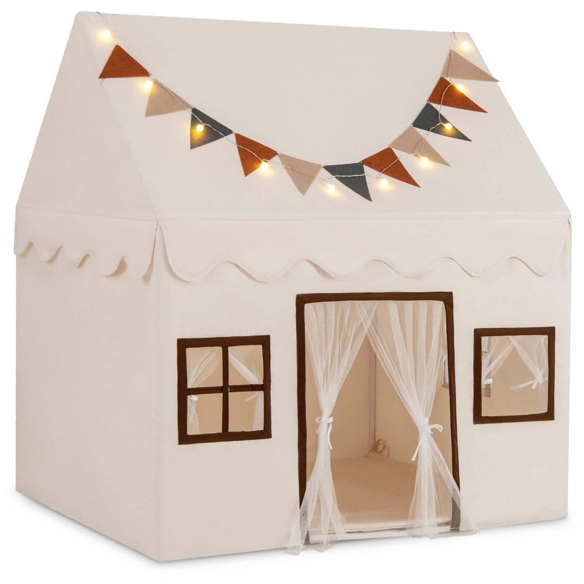 Toddler Playhouse Tent with Padded Non-slip Mat in Beige