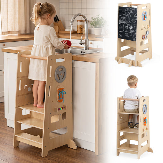 The standing tower used by a child in a kitchen and shown in two separate product views