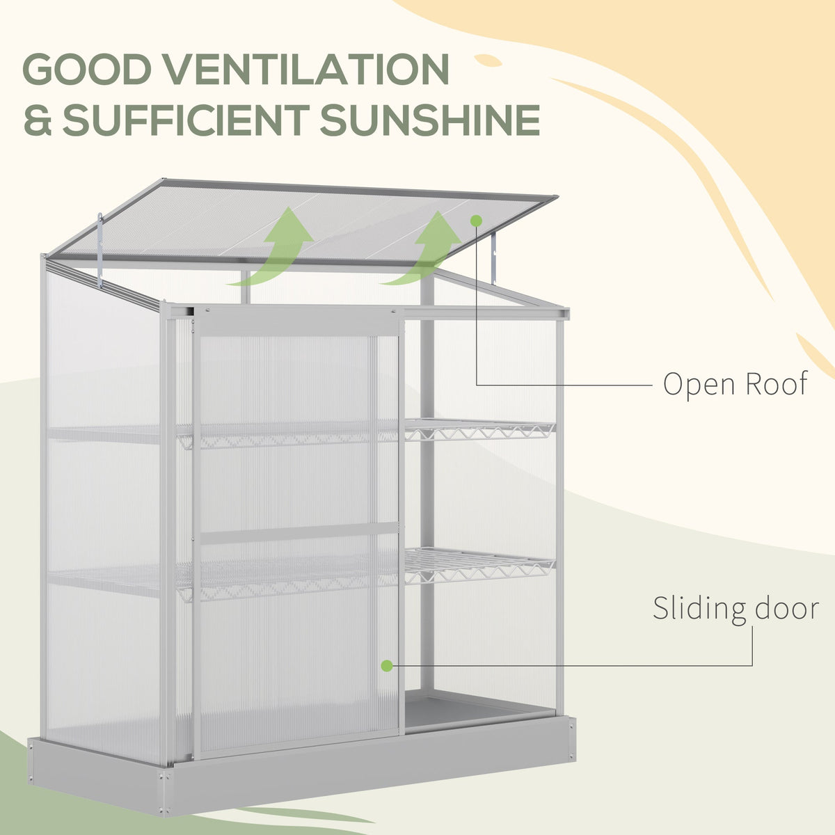 Outsunny دفيئة بثلاث طبقات للحديقة الخارجية إطار بارد لنمو النباتات والزهور لوح بوليكربونات شفاف سقف قابل للفتح باب منزلق مع أساس 131 طول × 58 عرض × 140 ارتفاع سم