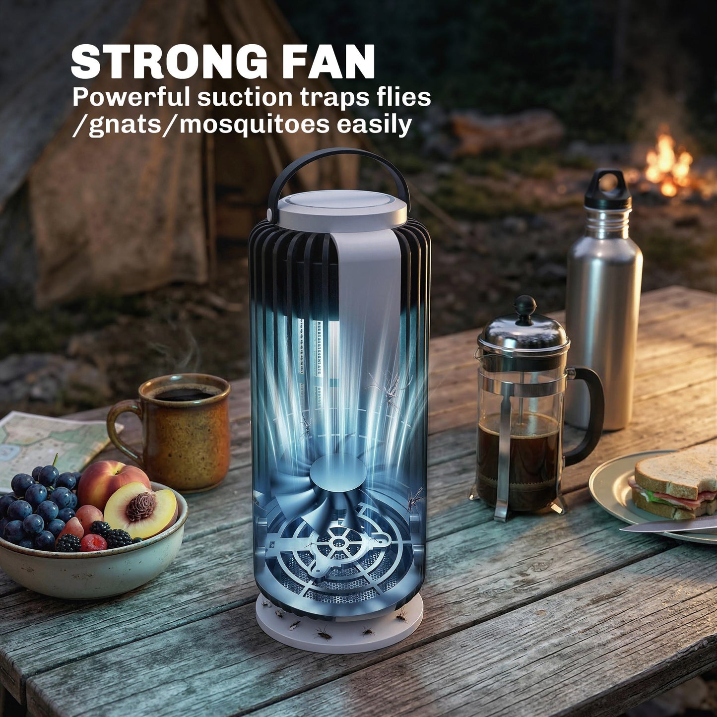 مصيدة ذباب كهربائية داخلية من Outsunny، قاتل الذباب بمروحة، ضوء LED 365 نانومتر، مستشعر تشغيل وإيقاف تلقائي، صاعق حشرات 8 واط بمقبض
