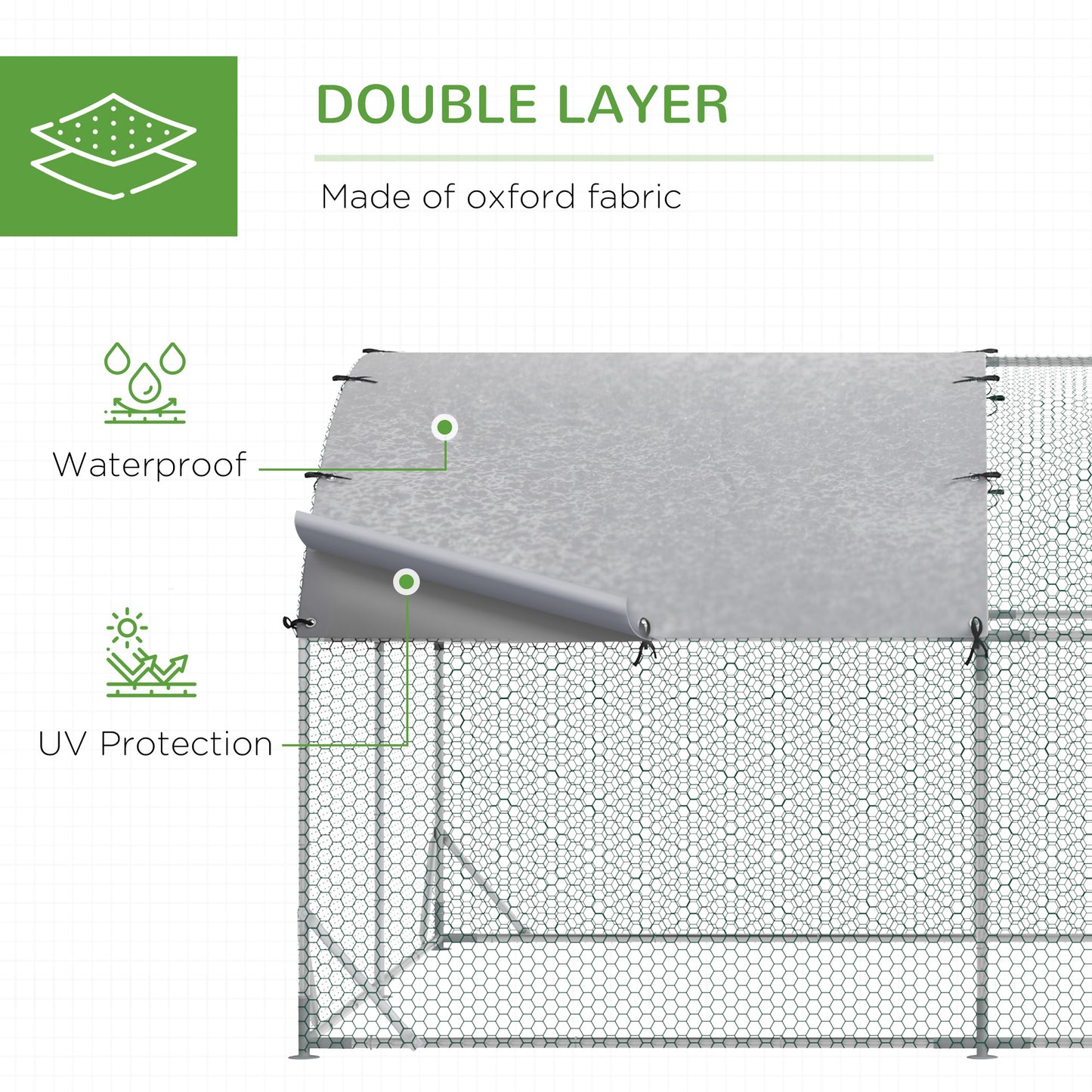 حظيرة دجاج مجلفنة من PawHut Walk In Chicken Run، قفص دواجن، حظيرة لعب للحيوانات الأليفة، حديقة مع غطاء مقاوم للماء، 2.8 × 3.8 × 2 متر