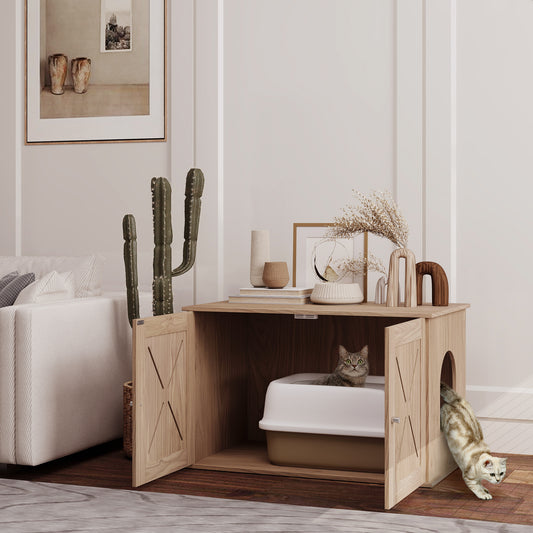 PawHut Cat Litter Box Enclosure in Walnut Brown