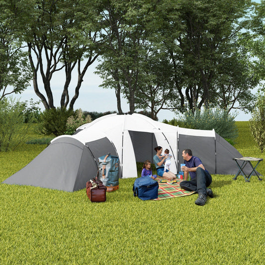 Outsunny 6-9 Man Tent with Bedrooms and Living Room, Accessories Included, Dark Grey