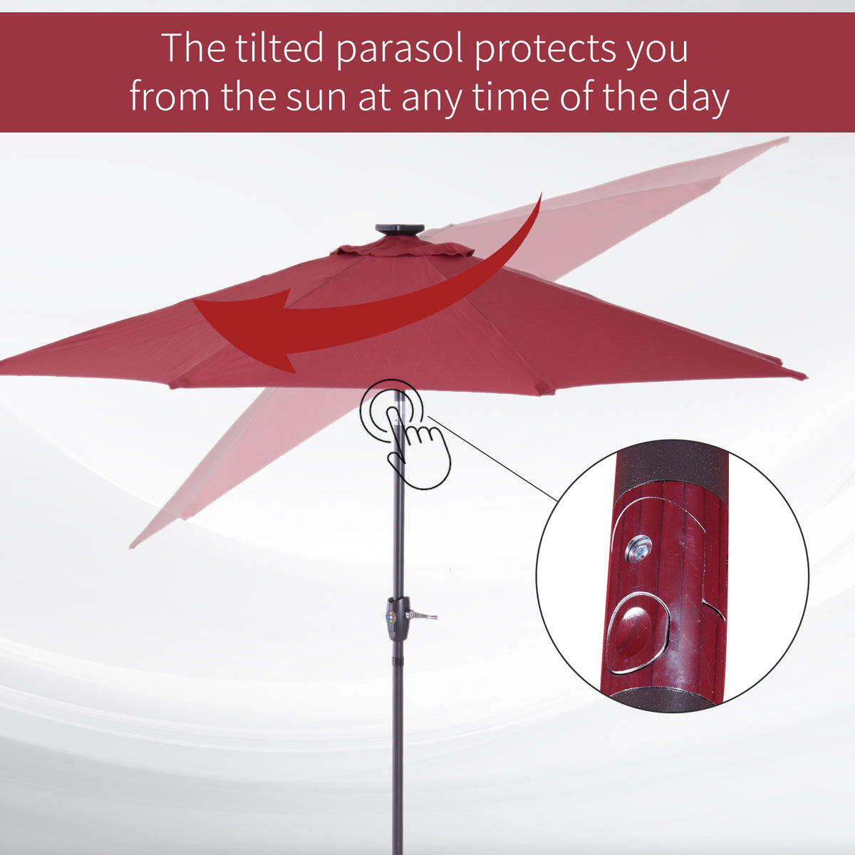 Outsunny Garden 24 LED Light Parasol in Wine Red