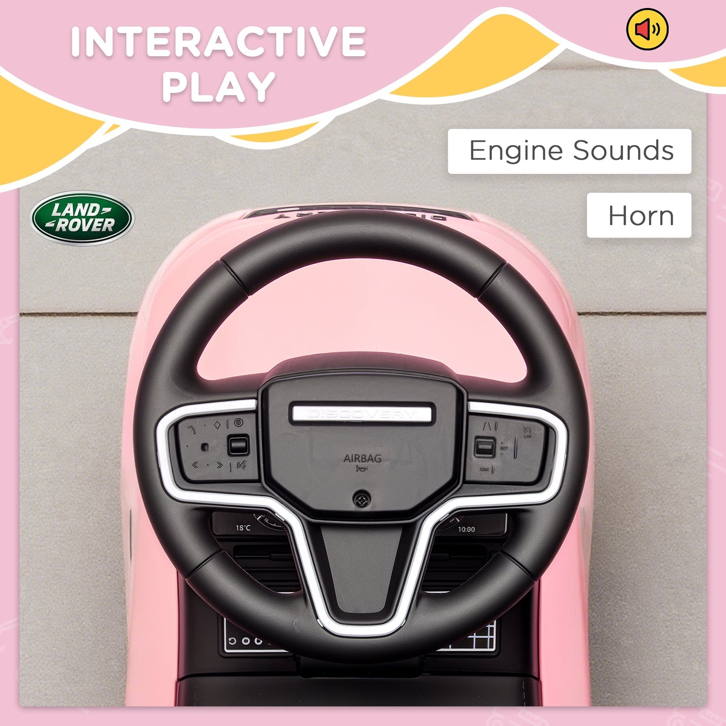 سيارة ركوب للأطفال الصغار مرخصة من AIYAPLAY Land Rover مع بوق وأصوات المحرك وتخزين أسفل المقعد، لعمر 18-36 شهرًا، وردي