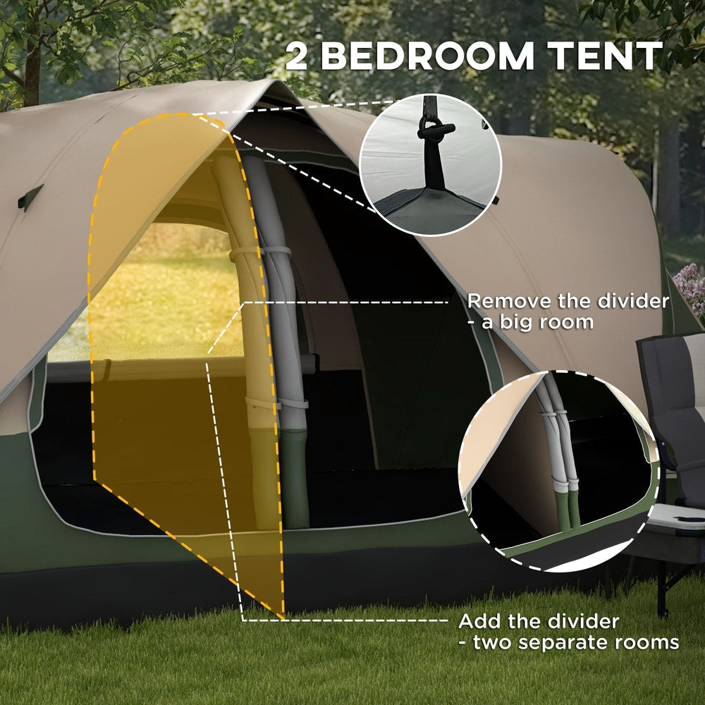 The camping tent interior showing the removable divider for two separate rooms