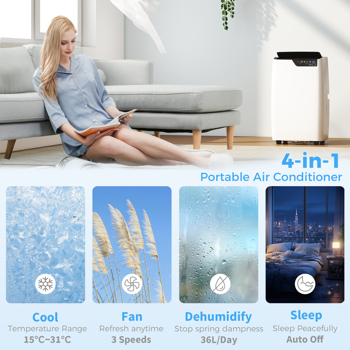HOMCOM Portable Air Conditioner 14000 BTU in White