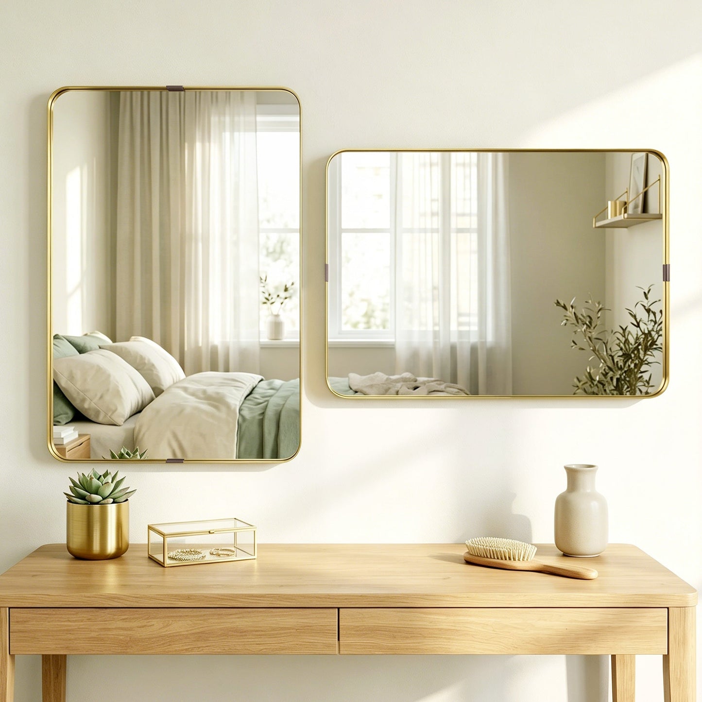 HOMCOM Rectangular Wall Mirror, 90 x 60 cm Wall Mounted Bathroom Mirror w/ Aluminium Alloy Frame and Tempered Glass, Gold Tone