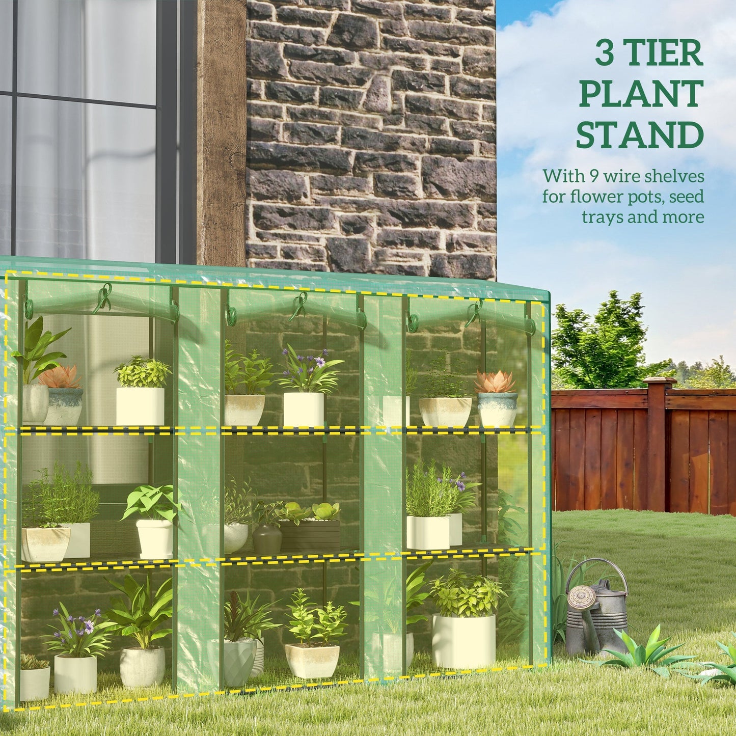 Outsunny 46 x 215 cm Nine-Shelf Greenhouse - Green