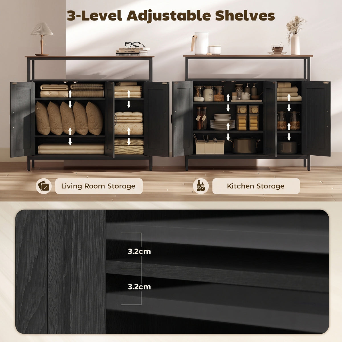 HOMCOM Industrial Kitchen Sideboard with Open Shelf in Black
