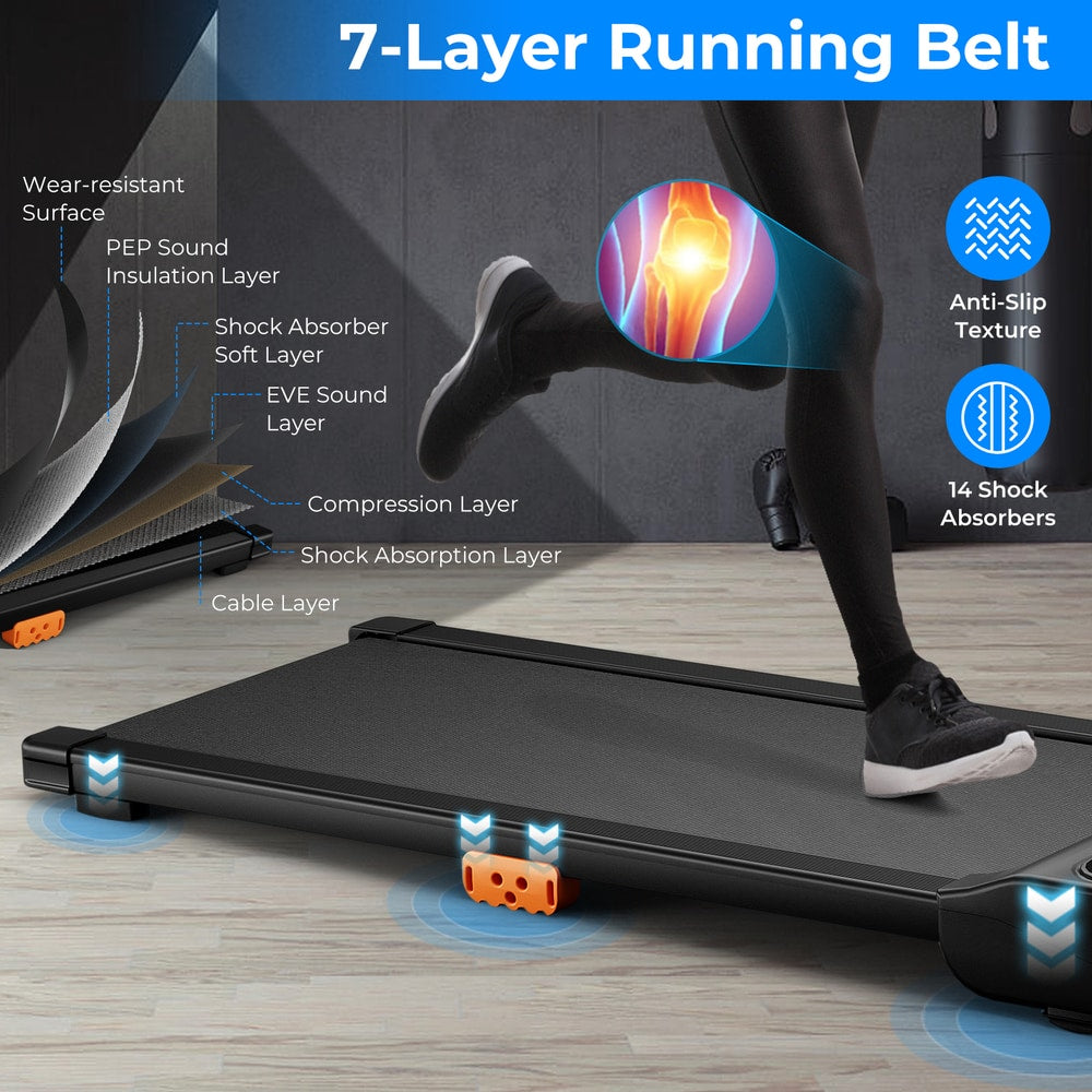 Diagram showing the layers of the running belt on the compact treadmill