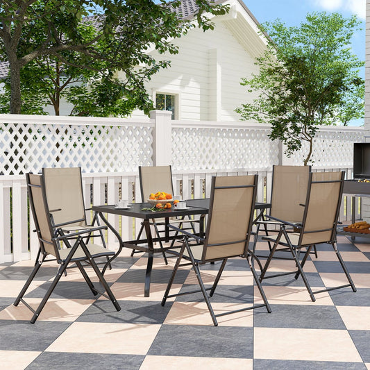 Outsunny Seven-Piece Steel Outdoor Dining Set in Khaki