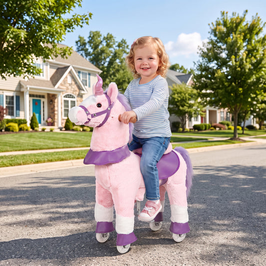 Ride on Horse Pedal Ride On Walking Horse Toy Rotatable Head Neighing Sound in Pink