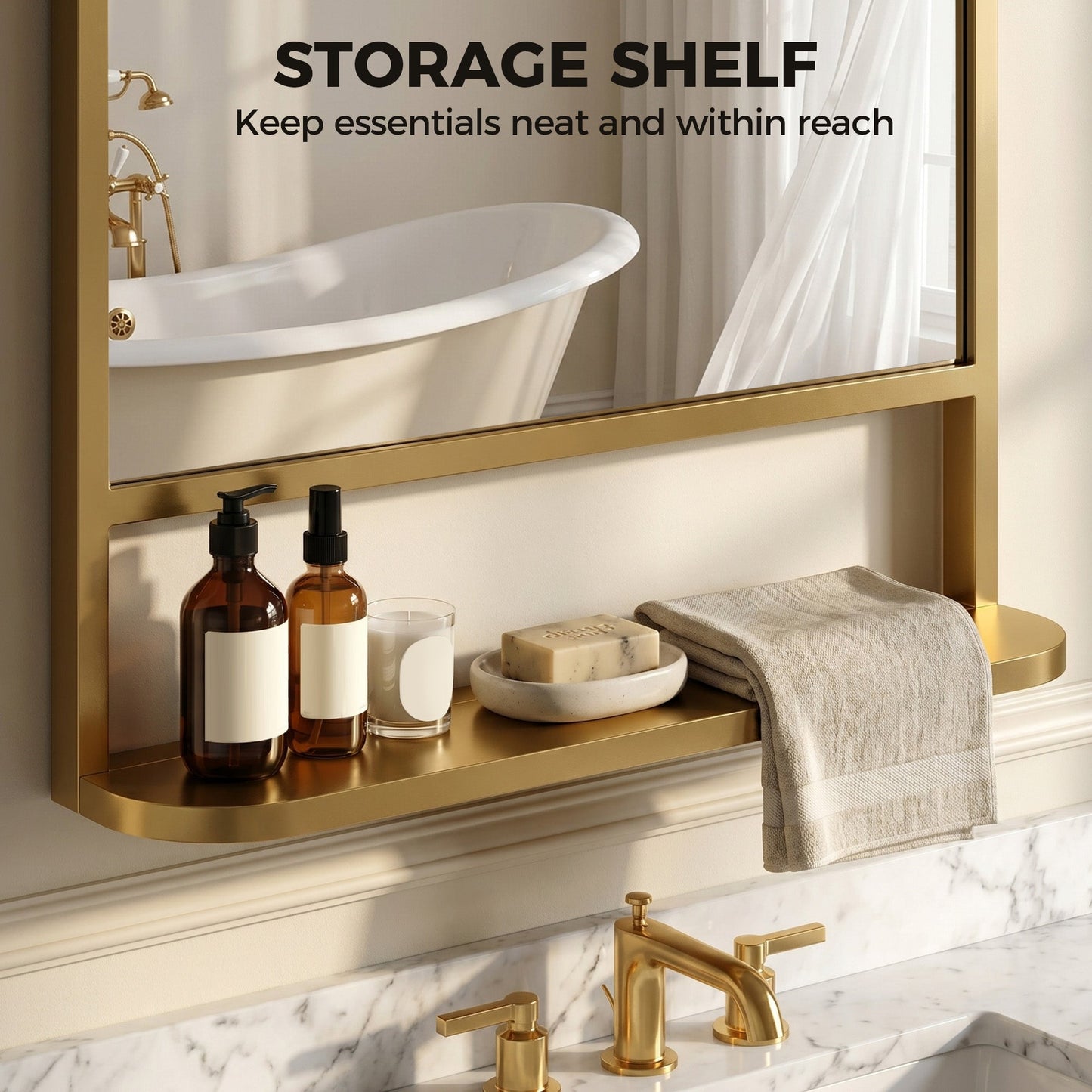 HOMCOM Modern Rectangular Wall Mirror with Storage Shelf, 70 x 50 cm, Gold Tone