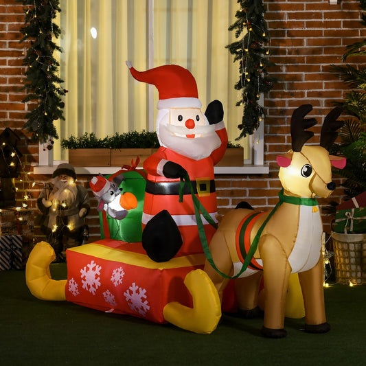 4ft Christmas Inflatable Santa Claus Sledge Sleigh Reindeer Blow Up Decoration in Red