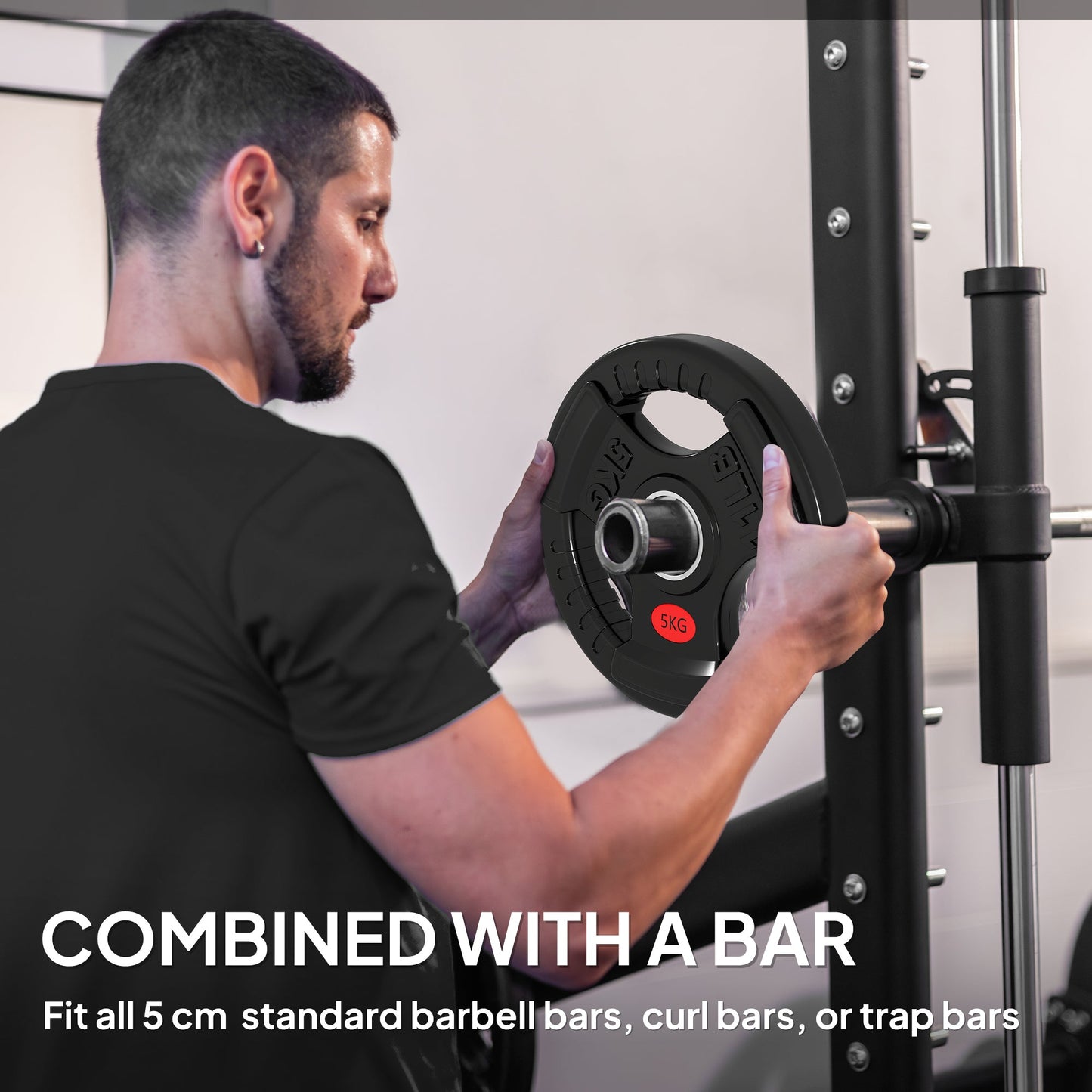 SPORTNOW Olympic Weight Plates، أزواج أقراص أوزان 2 بوصة/5 سم مع مقابض ثلاثية، أطباق دمبل 2 × 5 كجم لرفع الأثقال وتدريب القوة في صالة الألعاب الرياضية المنزلية، أسود
